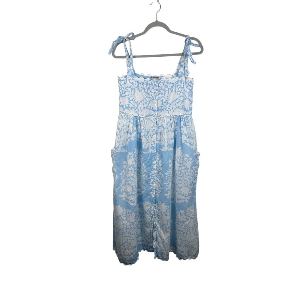 Juliet Dunn Blue White Palladio Print Tie Shoulder Dress Size 1/Small Prairie